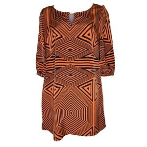 Point USA Shift Dress Women's Small Orange Blue Mod Geometric Retro Work Office